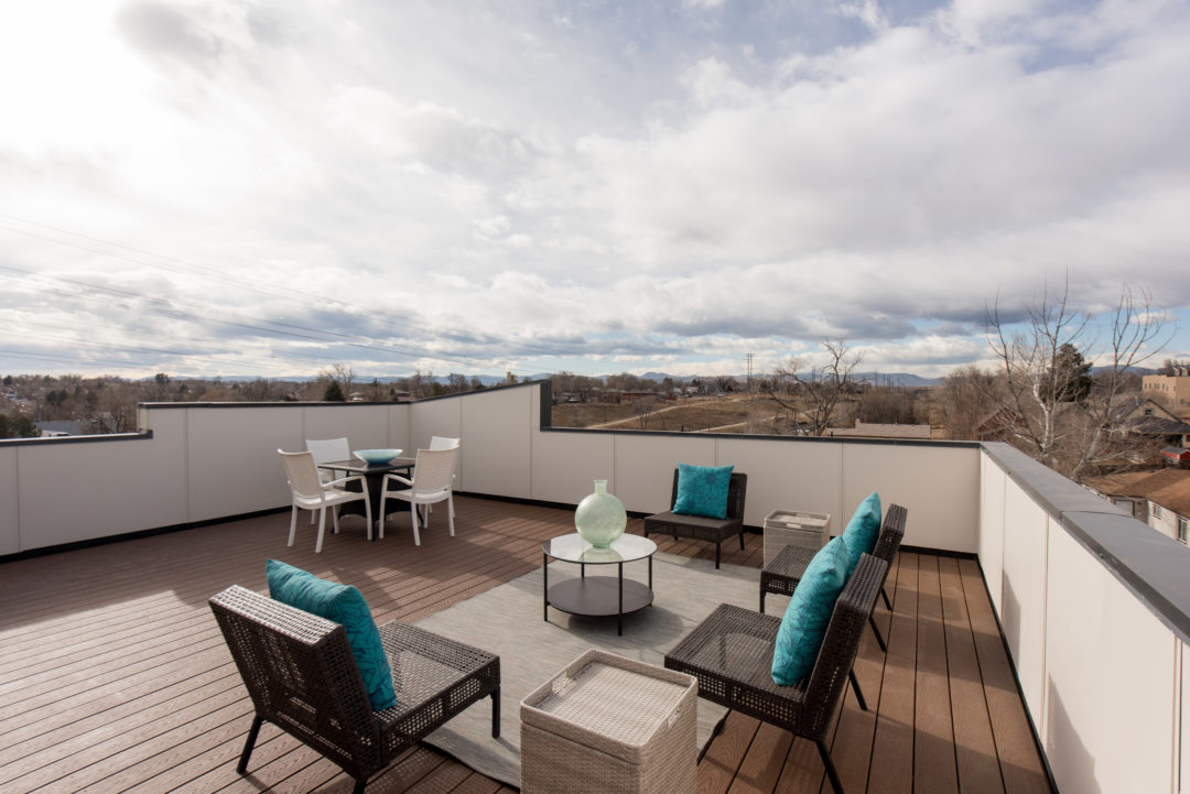 sustainable design build denver colorado west colfax 1220 perry roof deck trex decking mountain view patio furniture