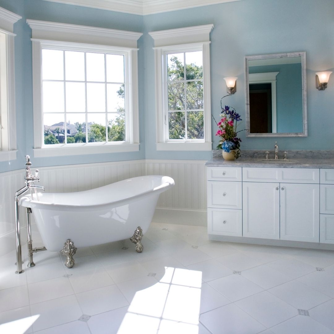 What were 2021 most popular home improvement projects denver bathroom remodel tub free standing blue wall