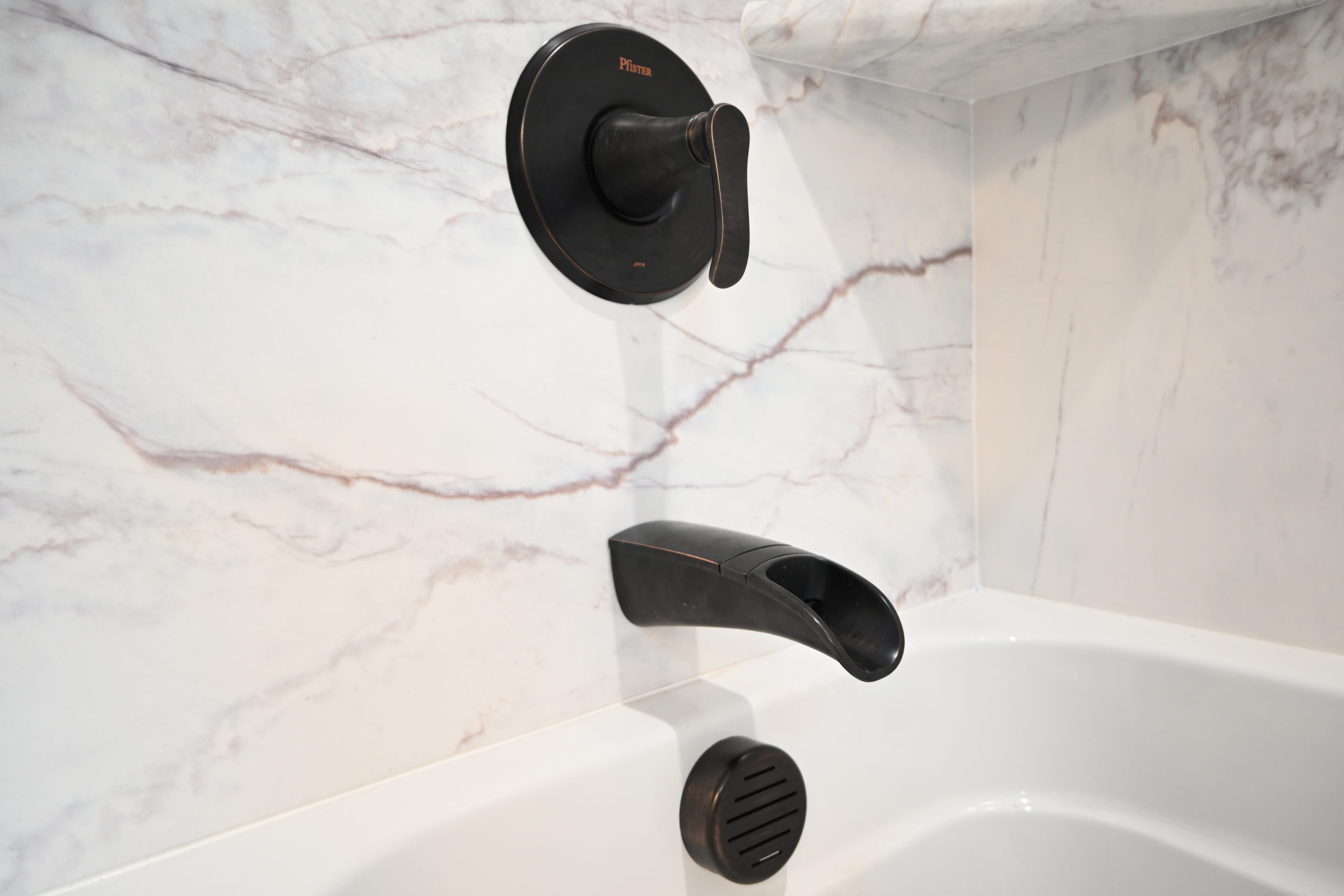 Denver ADU Project custom bathroom shower tub combination quartz marble