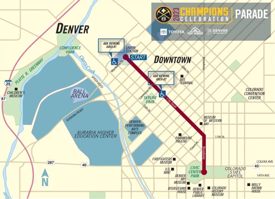 Denver Nuggets parade and rally 2023 Map