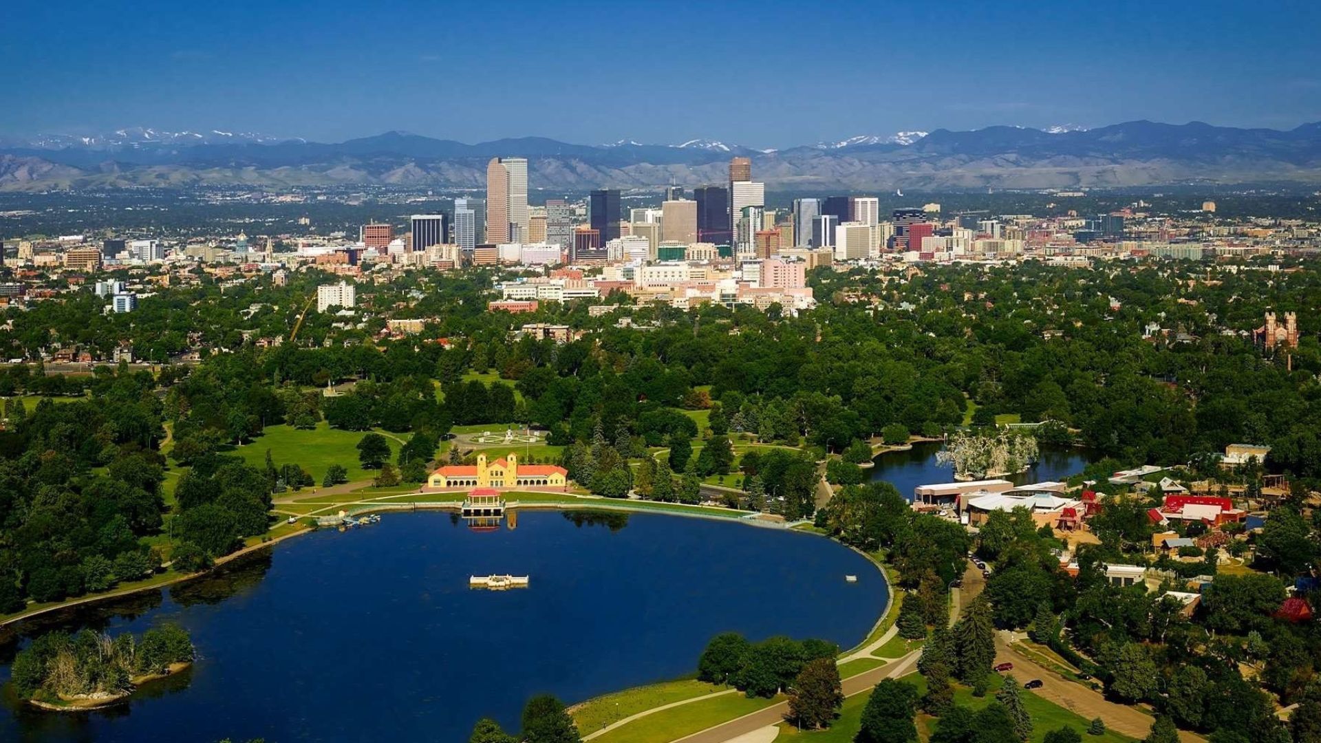 denver washington overhead trees lake denver city skyline green blue denver neighborhoods